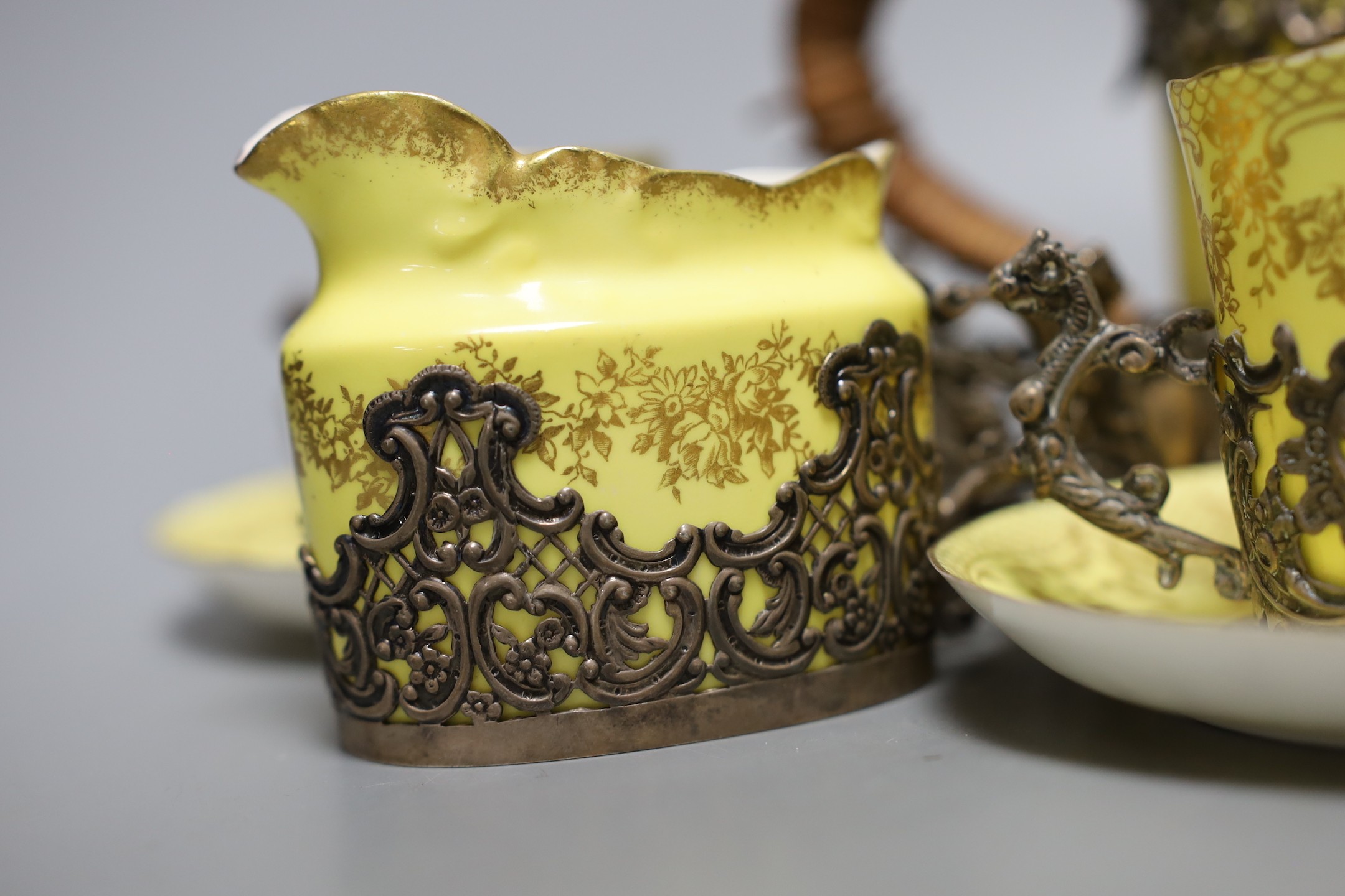 A Staffordshire silver mounted part coffee set